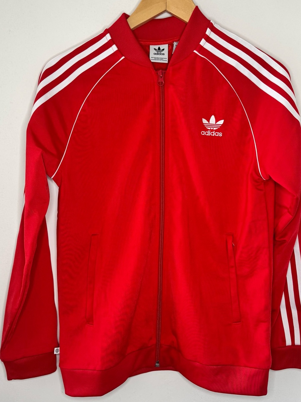 Adidas SST Red Classic Striped Track Jacket Firebird Logo Kids Large 13 14 EUC